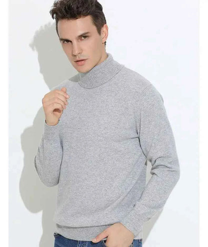 VaultHaus men's cashmere cotton turtleneck jumper in grey, perfect for stylish layering in cooler weather