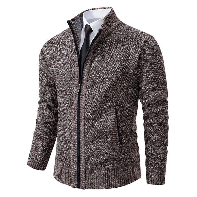 Autumn And Winter New Jersey Men's Casual Sports Coat Solid Colour Stand Collar Sweater Grab Fleece Warm Zipper Cardigan