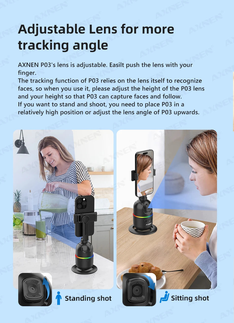 AI Face Tracking Gimbal Mobile Phone Stabilizer, 360 Auto Rotate Selfie Stand for Iphone 15 Pro Max Android, Optional Tripod