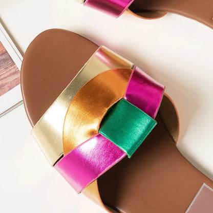 Women's Fashionable Flat Leather Sandals - VaultHaus