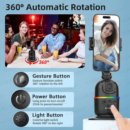 AI Face Tracking Gimbal Mobile Phone Stabilizer, 360 Auto Rotate Selfie Stand for Iphone 15 Pro Max Android, Optional Tripod