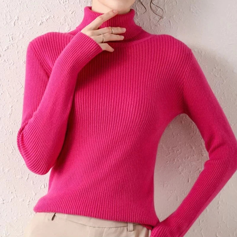 Women's Winter Fall Turtleneck Sweater Knitted Soft Pullovers Cashmere Jumpers Basic Soft Sweaters For Women 2024 Autumn Winter