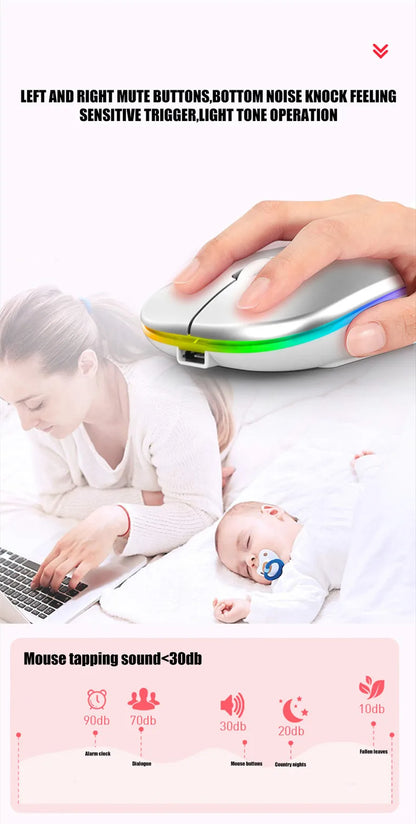 Wireless Mouse Gaming Mouse Backlight USB Compatible RGB Rechargeable Mice Silent Backlit Ergonomic Gaming Mouse for Laptop PC