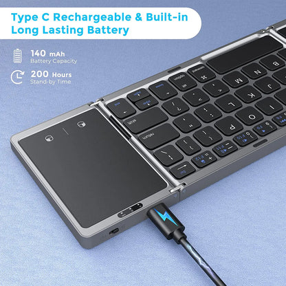 Foldable Wireless Bluetooth Keyboard Rechargeable Folding Portable Keyboards for PC Mac Smartphone Windows iOS Android