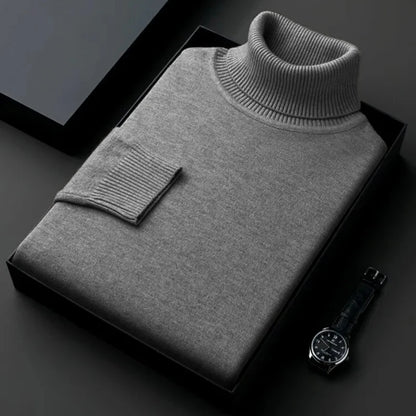 Sweatwear Mens Anti-pilling High Quality Knitted Turtleneck Sweater Slim Fit Long Sleeve Pullover Solid Colour Trend Men Clothing