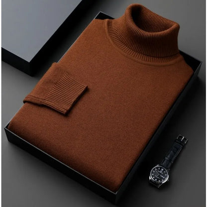 Sweatwear Mens Anti-pilling High Quality Knitted Turtleneck Sweater Slim Fit Long Sleeve Pullover Solid Colour Trend Men Clothing