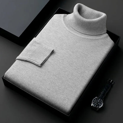 Sweatwear Mens Anti-pilling High Quality Knitted Turtleneck Sweater Slim Fit Long Sleeve Pullover Solid Colour Trend Men Clothing