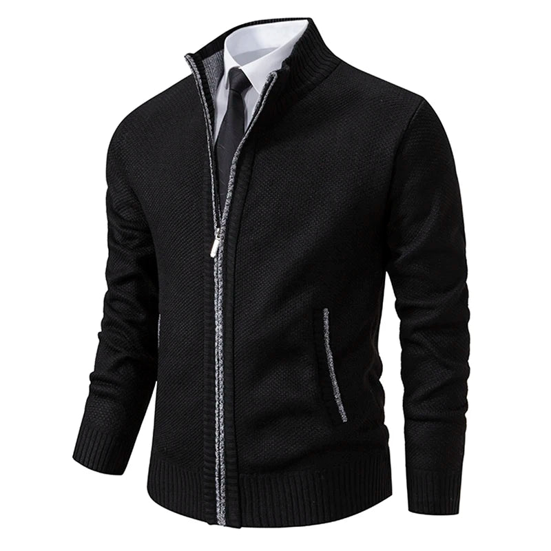 Autumn And Winter New Jersey Men's Casual Sports Coat Solid Colour Stand Collar Sweater Grab Fleece Warm Zipper Cardigan