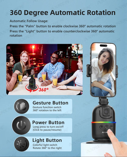 AI Face Tracking Gimbal Mobile Phone Stabilizer, 360 Auto Rotate Selfie Stand for Iphone 15 Pro Max Android, Optional Tripod