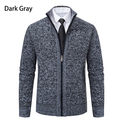 Autumn And Winter New Jersey Men's Casual Sports Coat Solid Colour Stand Collar Sweater Grab Fleece Warm Zipper Cardigan