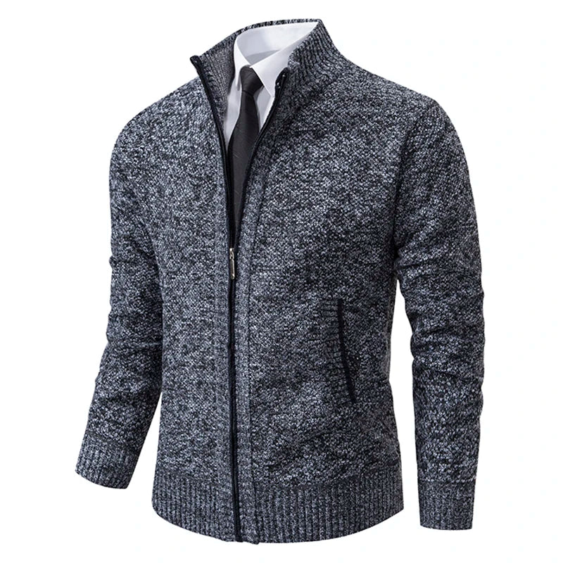 Autumn And Winter New Jersey Men's Casual Sports Coat Solid Colour Stand Collar Sweater Grab Fleece Warm Zipper Cardigan