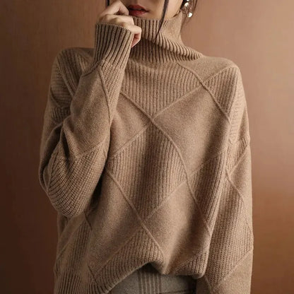 Autumn and Winter New Women's Pullover Sweater Thickened Warmth Fashion Knitted Wool Sweater High Collar