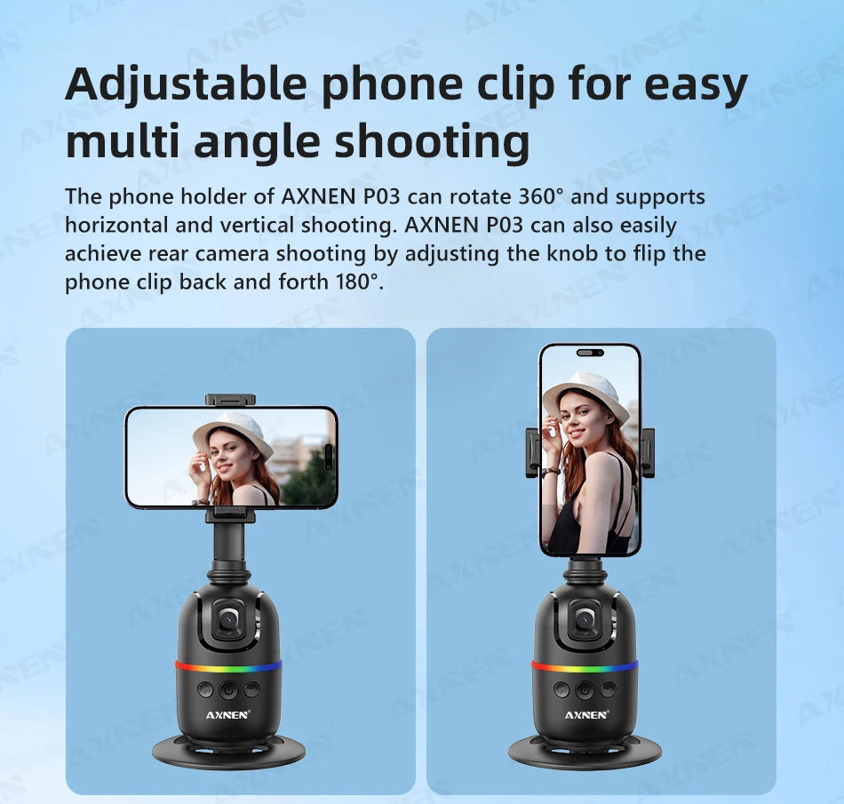 AI Face Tracking Gimbal Mobile Phone Stabilizer, 360 Auto Rotate Selfie Stand for Iphone 15 Pro Max Android, Optional Tripod