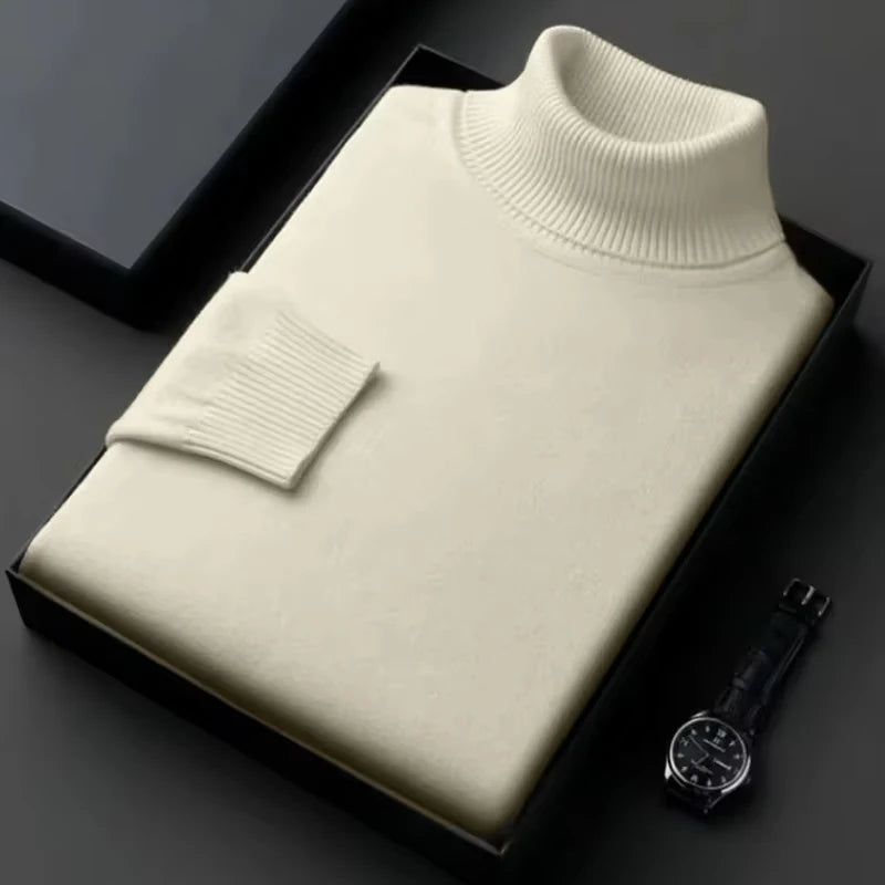 Sweatwear Mens Anti-pilling High Quality Knitted Turtleneck Sweater Slim Fit Long Sleeve Pullover Solid Colour Trend Men Clothing