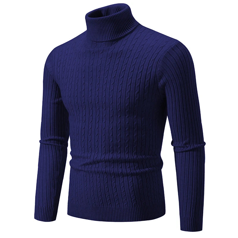 Suéter de cuello alto para hombre nuevo, jersey de color sólido, tejido cálido, informal, de cuello alto, sudadera de lana, tops de invierno para exteriores para hombre