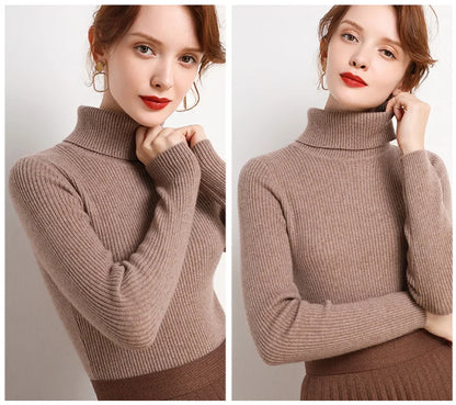 Women's Winter Fall Turtleneck Sweater Knitted Soft Pullovers Cashmere Jumpers Basic Soft Sweaters For Women 2024 Autumn Winter