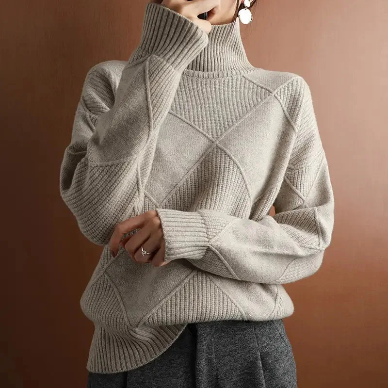 Autumn and Winter New Women's Pullover Sweater Thickened Warmth Fashion Knitted Wool Sweater High Collar