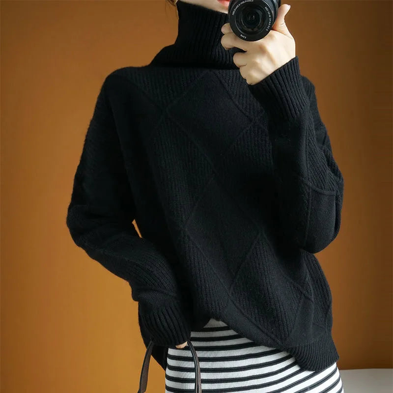 Autumn and Winter New Women's Pullover Sweater Thickened Warmth Fashion Knitted Wool Sweater High Collar