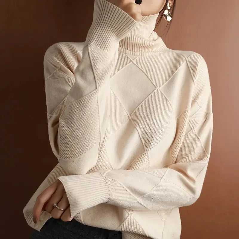 Autumn and Winter New Women's Pullover Sweater Thickened Warmth Fashion Knitted Wool Sweater High Collar