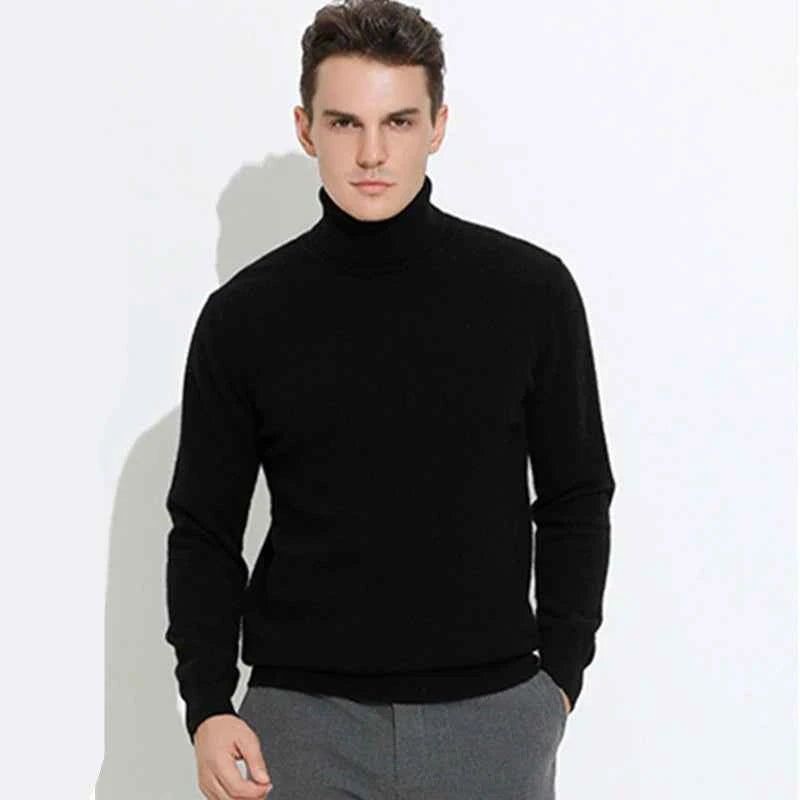 Men's cashmere cotton turtleneck jumper from VaultHaus in black, perfect for stylish layering