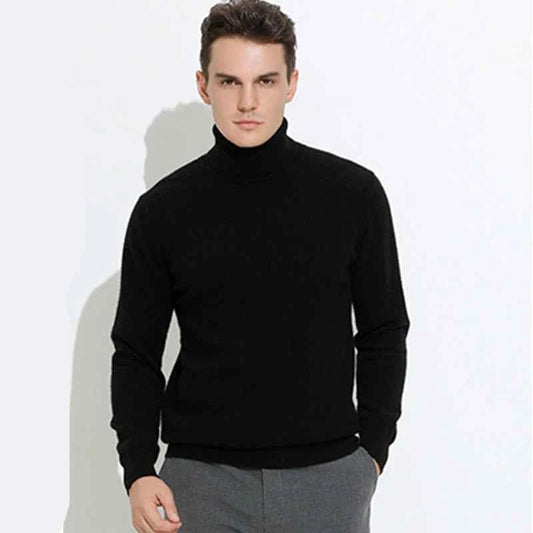 Men's cashmere cotton turtleneck jumper from VaultHaus in black, perfect for stylish layering
