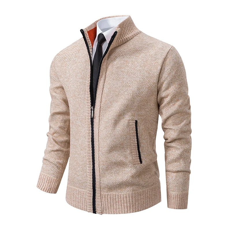 Autumn And Winter New Jersey Men's Casual Sports Coat Solid Colour Stand Collar Sweater Grab Fleece Warm Zipper Cardigan