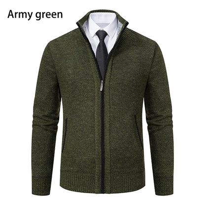 Autumn And Winter New Jersey Men's Casual Sports Coat Solid Colour Stand Collar Sweater Grab Fleece Warm Zipper Cardigan