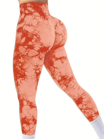 Leggings de yoga con efecto tie dye sin costuras para mujer, leggings de cintura alta para fitness, leggings sexys de moda para hacer ejercicio, correr, levantar glúteos y andar en bicicleta