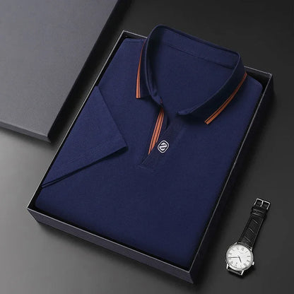 2024 Men's New Solid Color Cotton Business Casual Short Sleeved POLO Shirt Fashion Short Sleeved Comfortable and Breathable Top - VaultHaus
