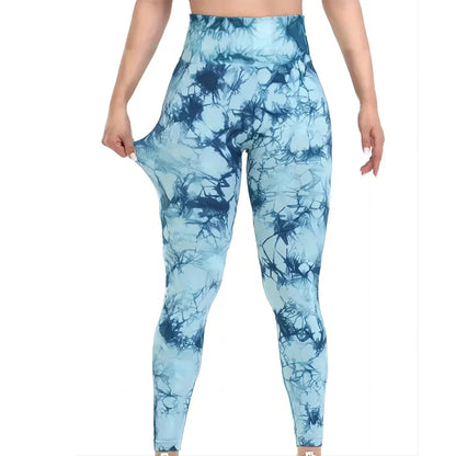 Leggings de yoga con efecto tie dye sin costuras para mujer, leggings de cintura alta para fitness, leggings sexys de moda para hacer ejercicio, correr, levantar glúteos y andar en bicicleta