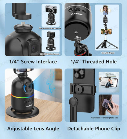 AI Face Tracking Gimbal Mobile Phone Stabilizer, 360 Auto Rotate Selfie Stand for Iphone 15 Pro Max Android, Optional Tripod