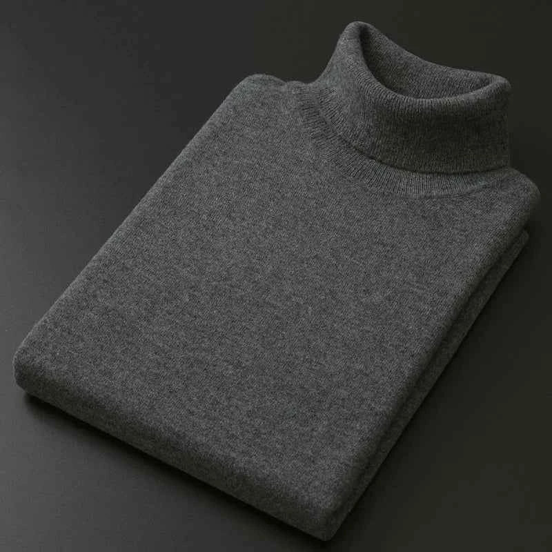 VaultHaus men's cashmere cotton turtleneck jumper in dark grey, perfect for stylish layering