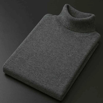 VaultHaus men's cashmere cotton turtleneck jumper in dark grey, perfect for stylish layering