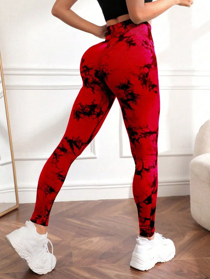 Nuevos pantalones de yoga con efecto tie dye, mallas deportivas para mujer, sin costuras, de cintura alta, push up, mallas de entrenamiento físico para mujer, ropa de gimnasio