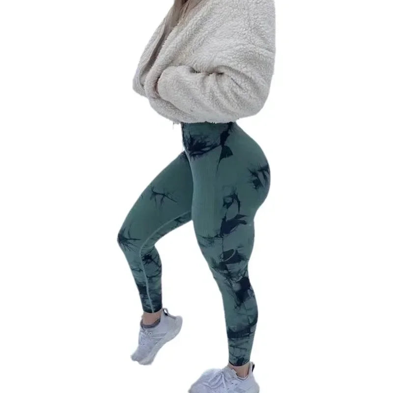 Nahtlose Yoga-Leggings mit Batikmuster für Damen, hohe Taille, Fitness, sexy, modische Leggings, Training, Laufen, Gesäßheben, Radsport-Leggings