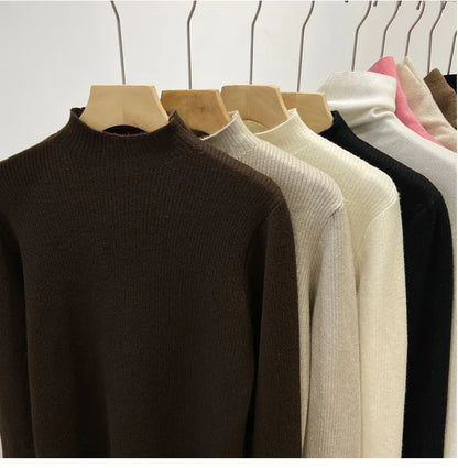 Velvet Lined Turtleneck Sweater - Warm Slim Knit Pullover
