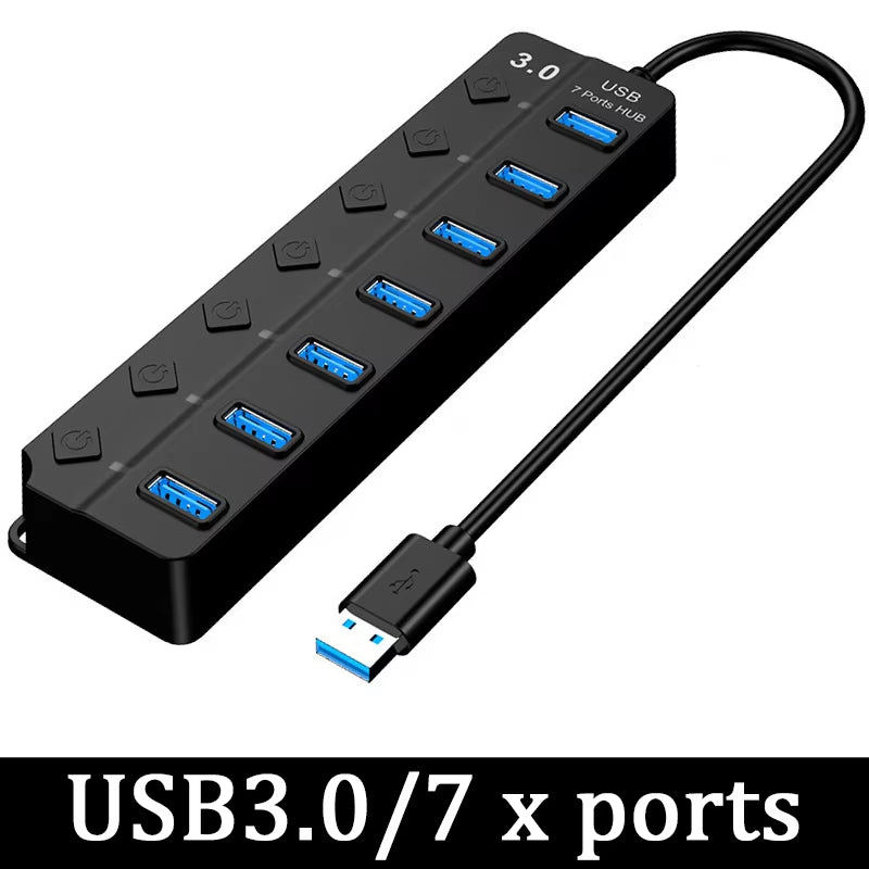 USB 3.0 Power Adapter 4/7 Port Multi USB Splitter Hub USB Hub 2.0 USB Multiple Expander Switch 30CM Cable Hub Docking Stations