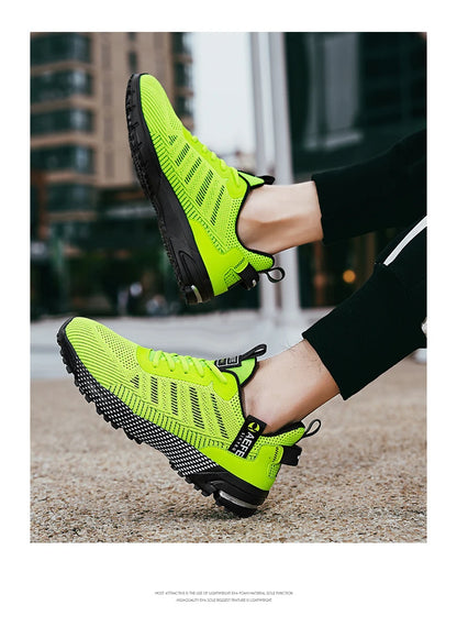 VaultHaus lightweight athletic sneakers for men in bright green and black with breathable mesh design