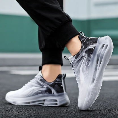 VaultHaus air cushion non-slip athletic shoes in black and white with breathable mesh design