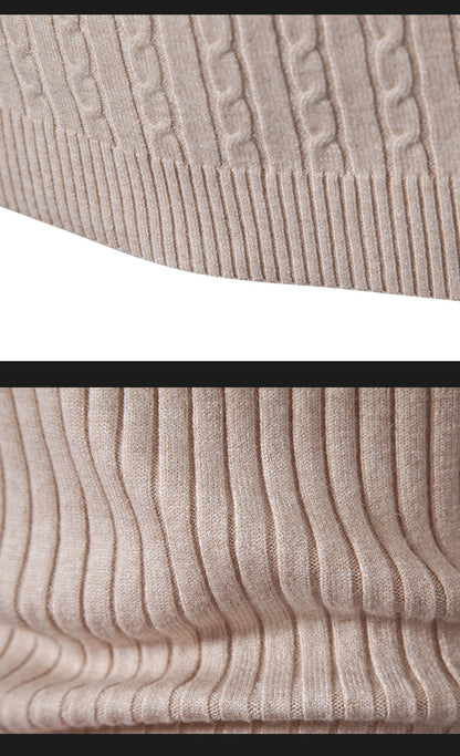 VaultHaus Knitted Turtleneck Pullover for Men in Soft Beige with Textured Rib Design