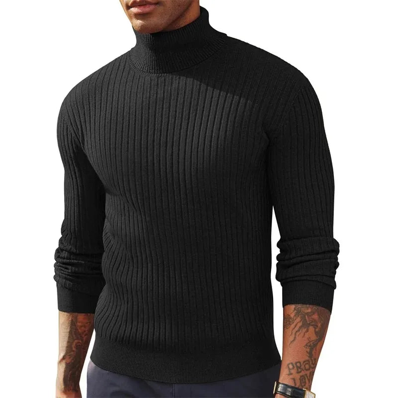 Stylish black men's ribbed turtleneck jumper for a fashionable winter look