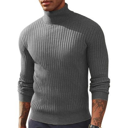 VaultHaus men's ribbed turtleneck jumper in grey, perfect for stylish layering in cooler weather.