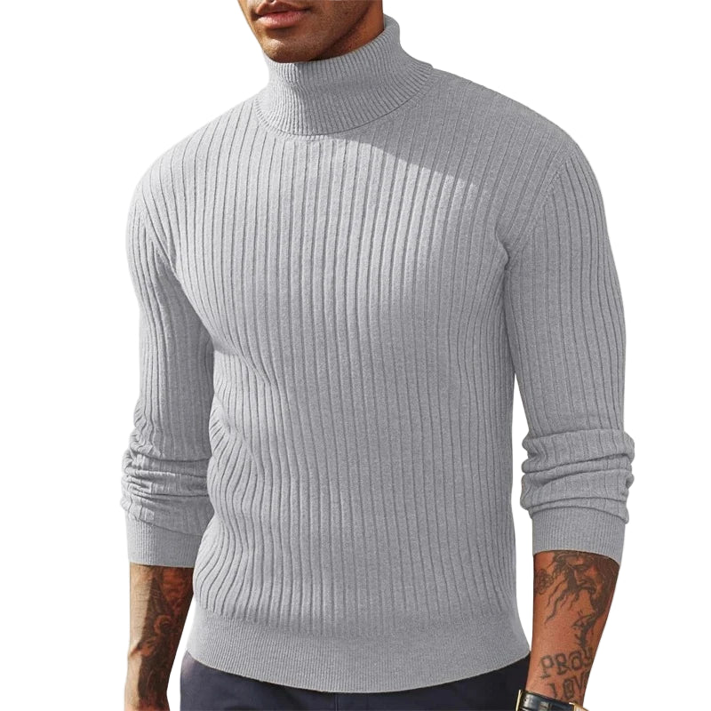 Men's ribbed turtleneck jumper in grey, perfect for casual and stylish winter outfits