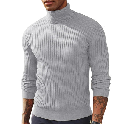Men's ribbed turtleneck jumper in grey, perfect for casual and stylish winter outfits