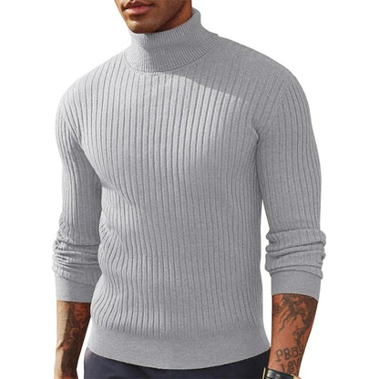 VaultHaus men's ribbed turtleneck jumper in grey, perfect for casual or smart occasions