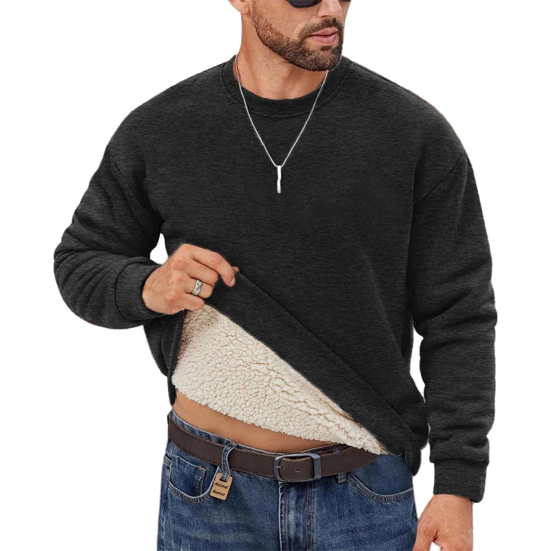 Men's thermal pullover for men in dark grey with plush lining for added warmth
