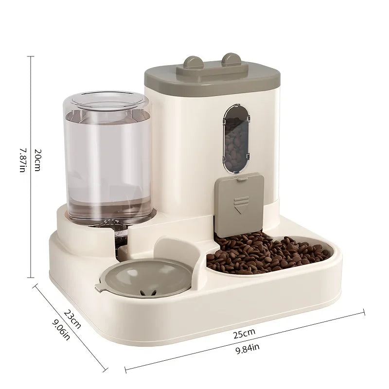 VaultHaus Automatic 2 in 1 Cat Food and Water Dispenser with clear container and easy access dish
