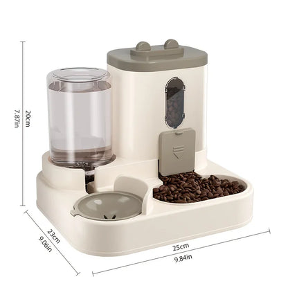 VaultHaus Automatic 2 in 1 Cat Food and Water Dispenser with clear container and easy access dish
