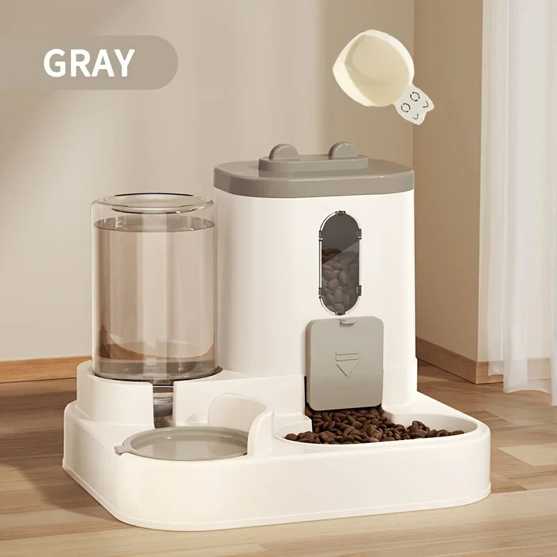 VaultHaus Automatic 2 in 1 Cat Food and Water Dispenser in gray with a sleek design for pets