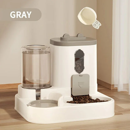 VaultHaus Automatic 2 in 1 Cat Food and Water Dispenser in gray with a sleek design for pets